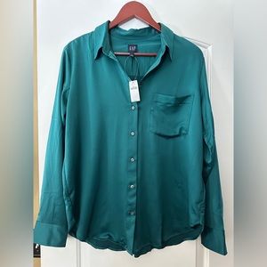 Gap NWT Satin Boyfriend Shirt - Large - Pine Green